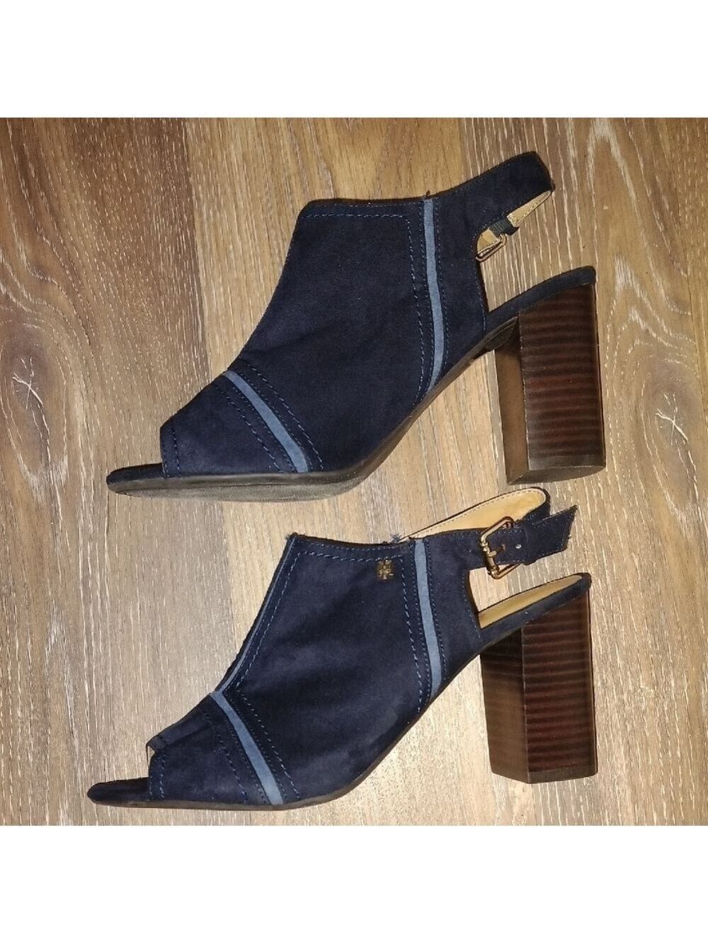 Tommy Hilfiger Blue Slingback Heels Asymmetrical Design - Picture 6 of 7